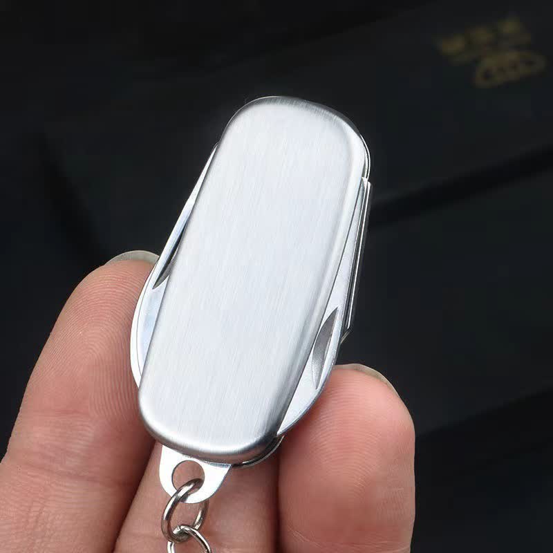 Portachiavi con coltello pieghevole compatto in argento e apribottiglie - image 7