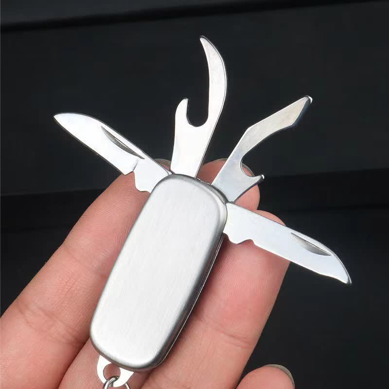 Portachiavi con coltello pieghevole compatto in argento e apribottiglie - Argento - image 0