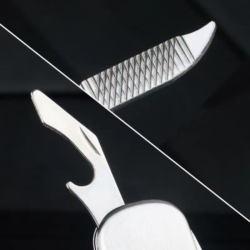 Portachiavi con coltello pieghevole compatto in argento e apribottiglie - image 4