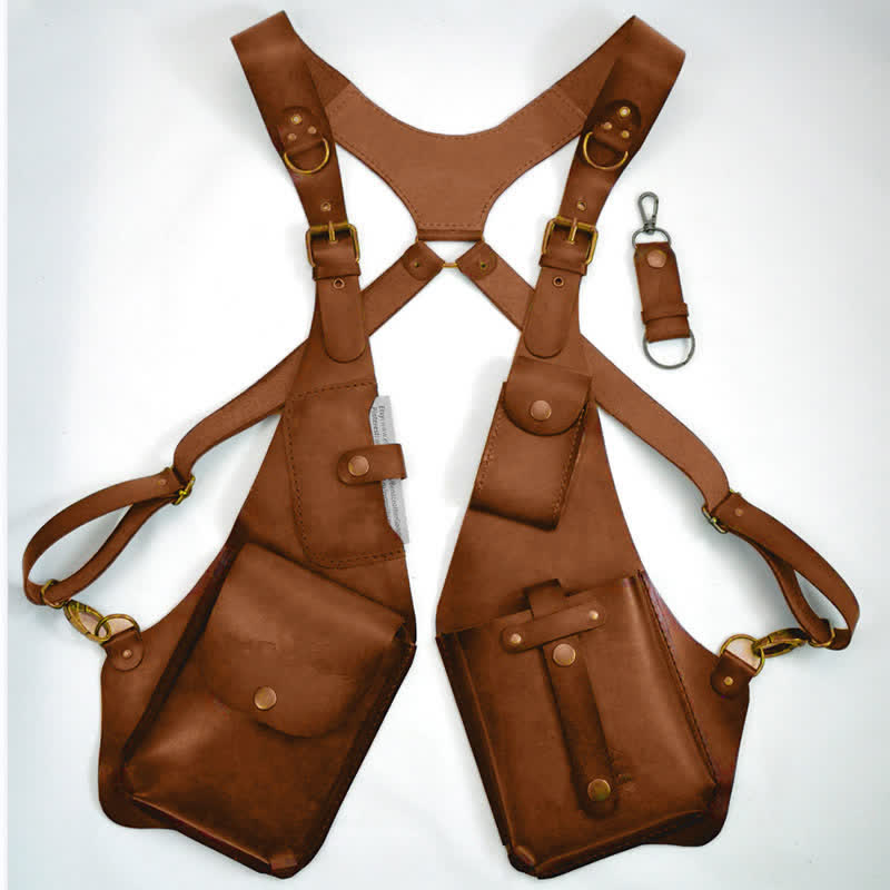 Portafoglio antifurto vintage con imbracatura, borsa a tracolla sottobraccio - Marrone chiaro - image 2