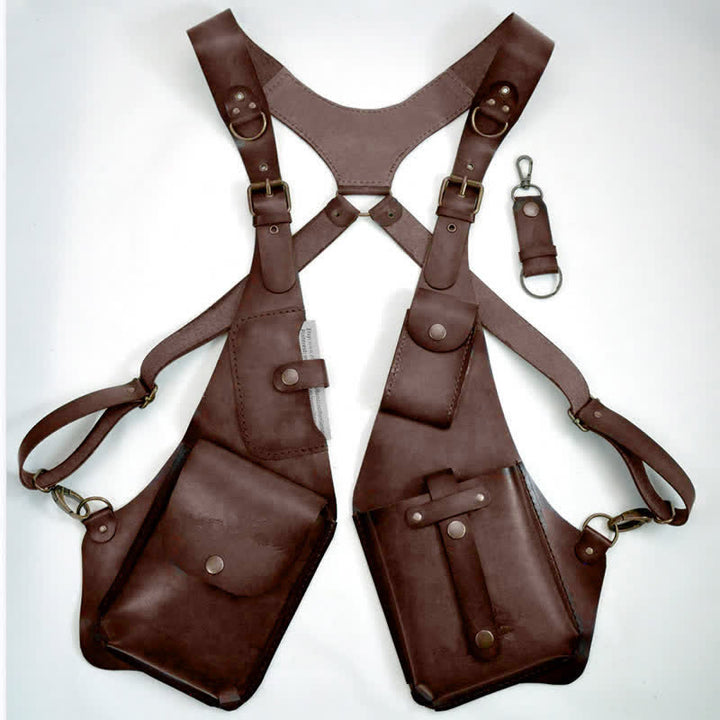 Portafoglio antifurto vintage con imbracatura, borsa a tracolla sottobraccio - Marrone scuro - image 3