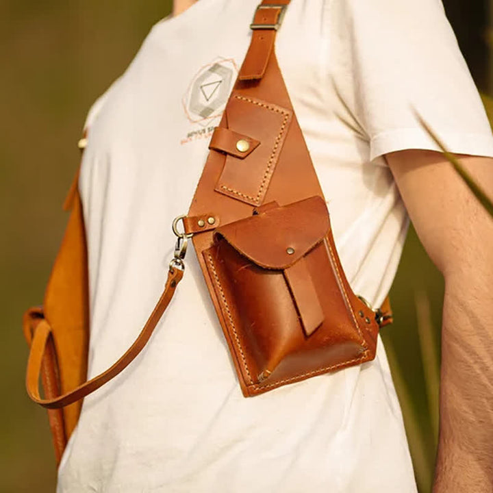 Borsa a tracolla doppia antifurto da ascella in stile medievale - Marrone chiaro - image 1