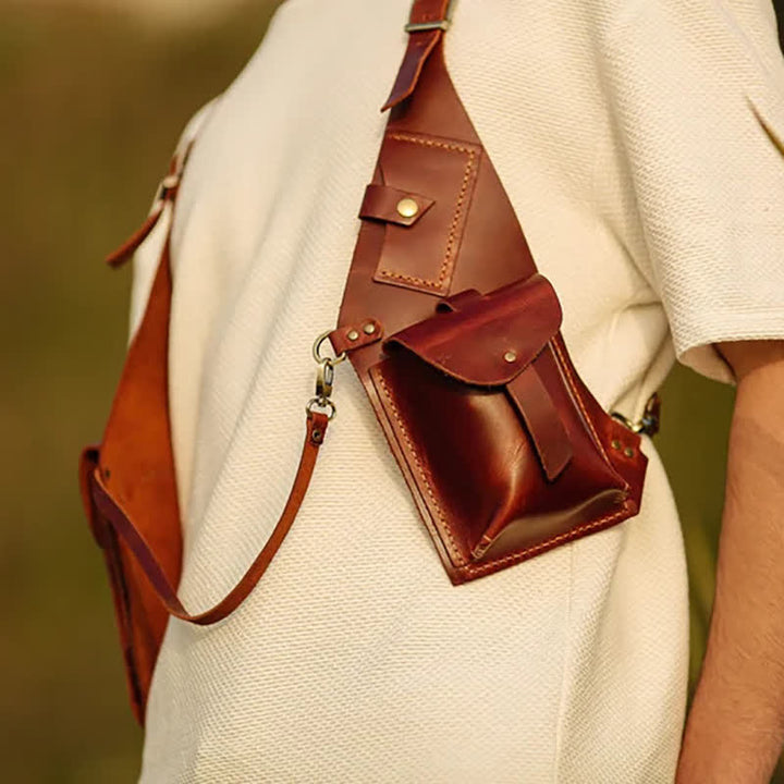 Borsa a tracolla doppia antifurto da ascella in stile medievale - Marrone scuro - image 3