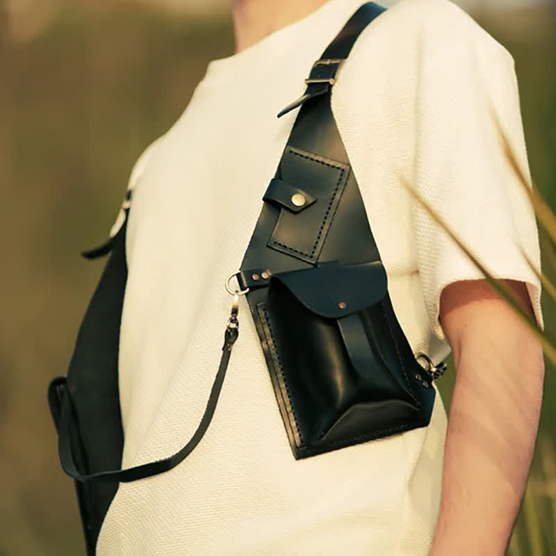 Borsa a tracolla doppia antifurto da ascella in stile medievale - Nero - image 4