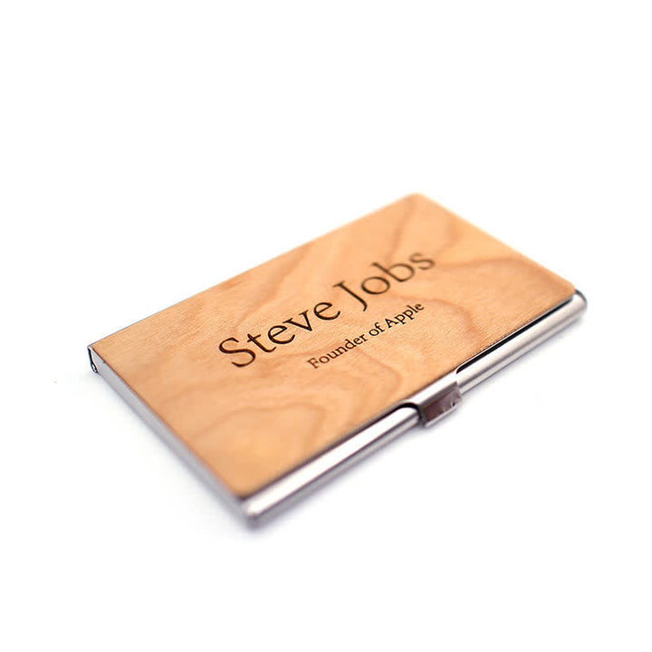 Porta biglietti da visita in legno con nome inciso personalizzato - Ciliegia / Argento - image 3