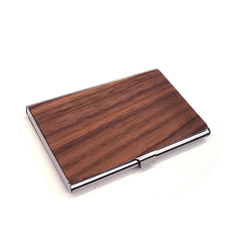 Porta biglietti da visita in legno con nome inciso personalizzato - Noce nero / Argento - image 5