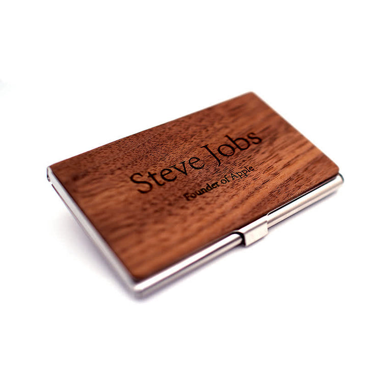 Porta biglietti da visita in legno con nome inciso personalizzato - Mandorla / Argento - image 11