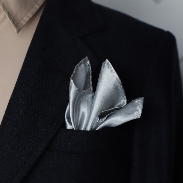 Fazzoletto da taschino semplice da uomo, tinta unita, per feste di matrimonio - Grigio argento - image 29