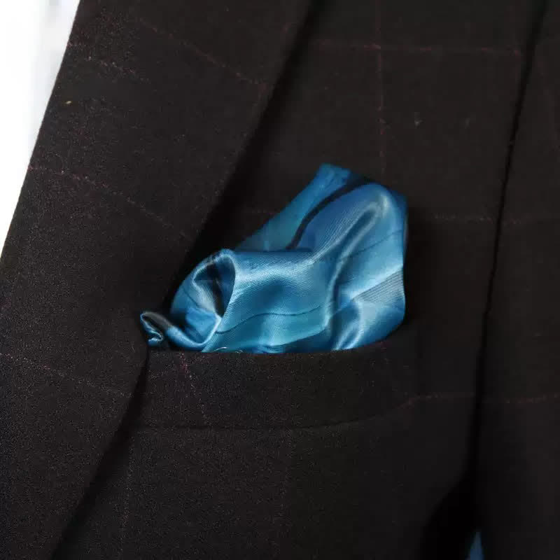 Fazzoletto da taschino di lusso da uomo con stampa di piume blu-verdi - Blu-verde - image 1