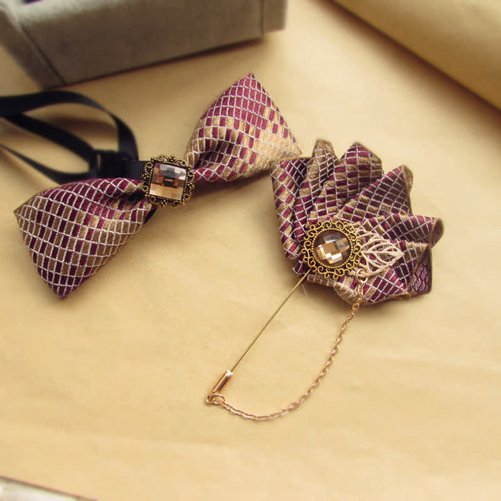 Set di 2 papillon con motivo a quadri bordeaux e champagne - image 2