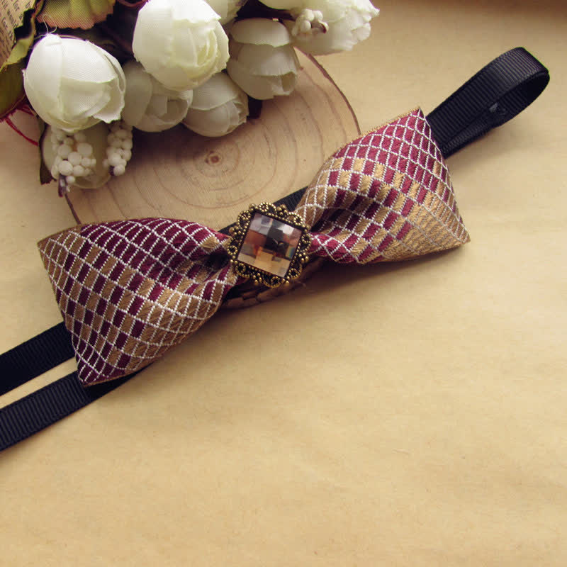 Set di 2 papillon con motivo a quadri bordeaux e champagne - image 3