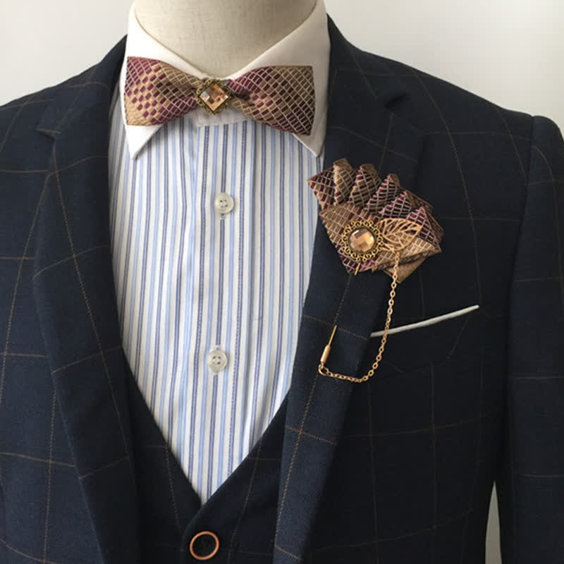 Set di 2 papillon con motivo a quadri bordeaux e champagne - 2 pezzi - image 1