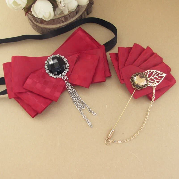 Set di 2 papillon con motivo a quadri e spille - Rosso - image 3