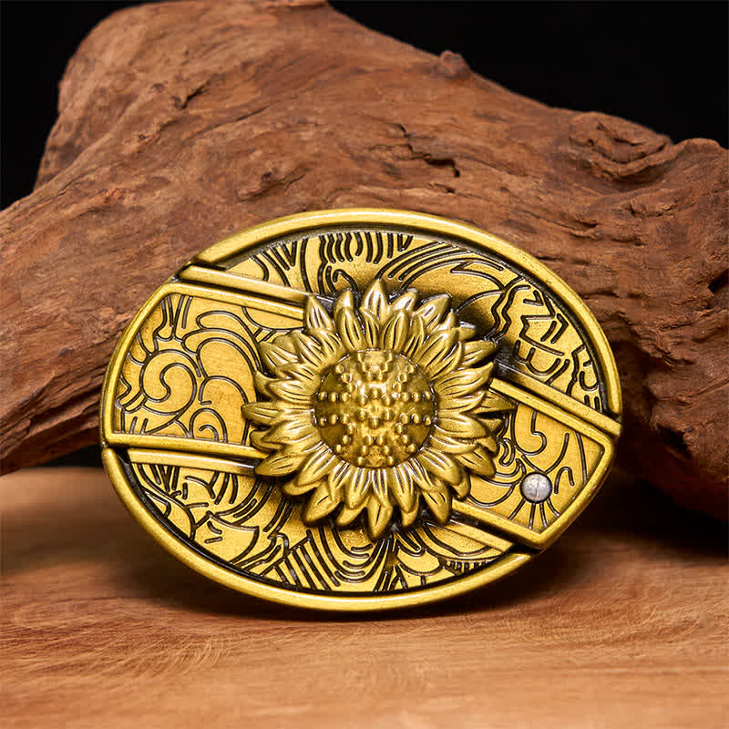 Cintura in pelle con coltello pieghevole nascosto a forma di girasole in bronzo fai da te da uomo - Girasole - Senza cintura - Cintura non inclusa - image 1