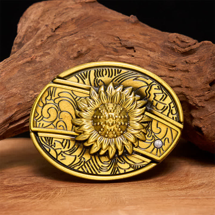 Cintura in pelle con coltello pieghevole nascosto a forma di girasole in bronzo fai da te da uomo - Girasole - Senza cintura - Cintura non inclusa - image 1