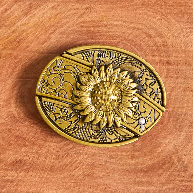 Cintura in pelle con coltello pieghevole nascosto a forma di girasole in bronzo fai da te da uomo - image 4