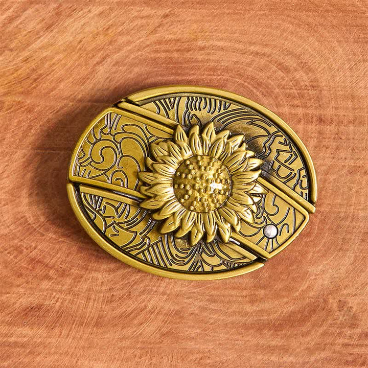 Cintura in pelle con coltello pieghevole nascosto a forma di girasole in bronzo fai da te da uomo - image 4