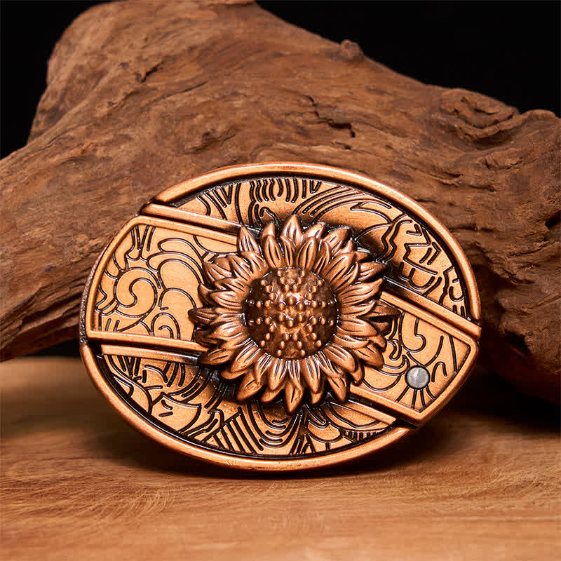 Cintura in pelle con coltello pieghevole nascosto a forma di girasole in bronzo rosso fai da te da uomo - Girasole - Senza cintura - Cintura non inclusa - image 1