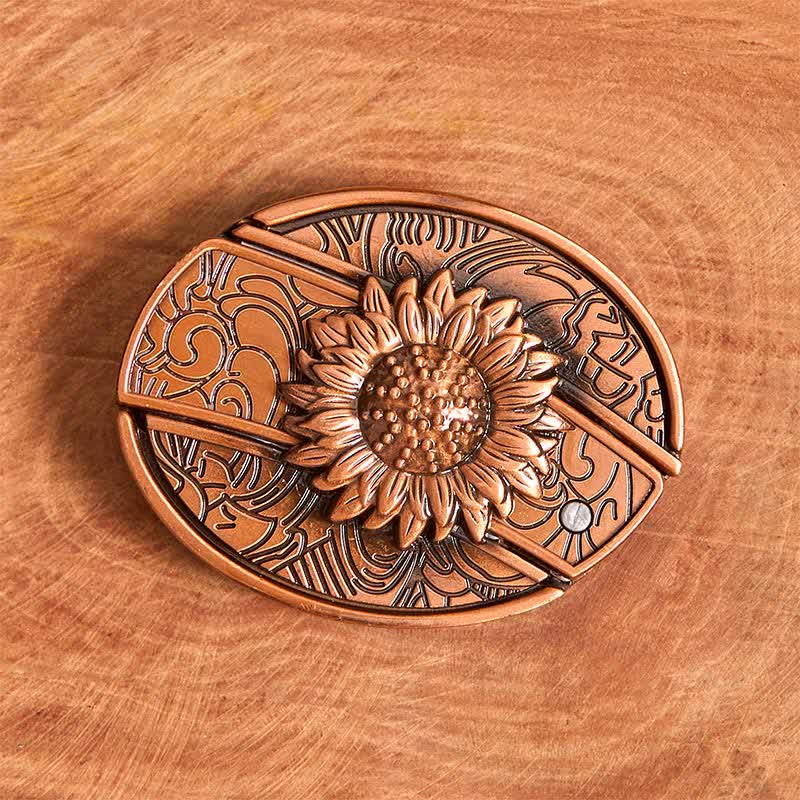 Cintura in pelle con coltello pieghevole nascosto a forma di girasole in bronzo rosso fai da te da uomo - image 3