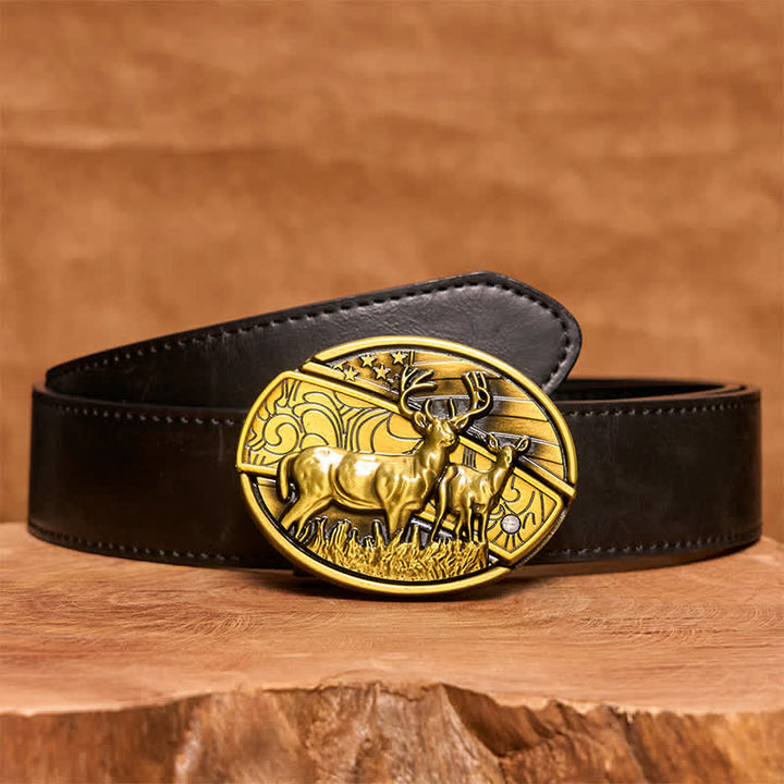 Cintura in pelle con coltello pieghevole nascosto Dual Deers in bronzo fai da te da uomo - Cervi doppi - Cintura nera in PU - 42 - image 5