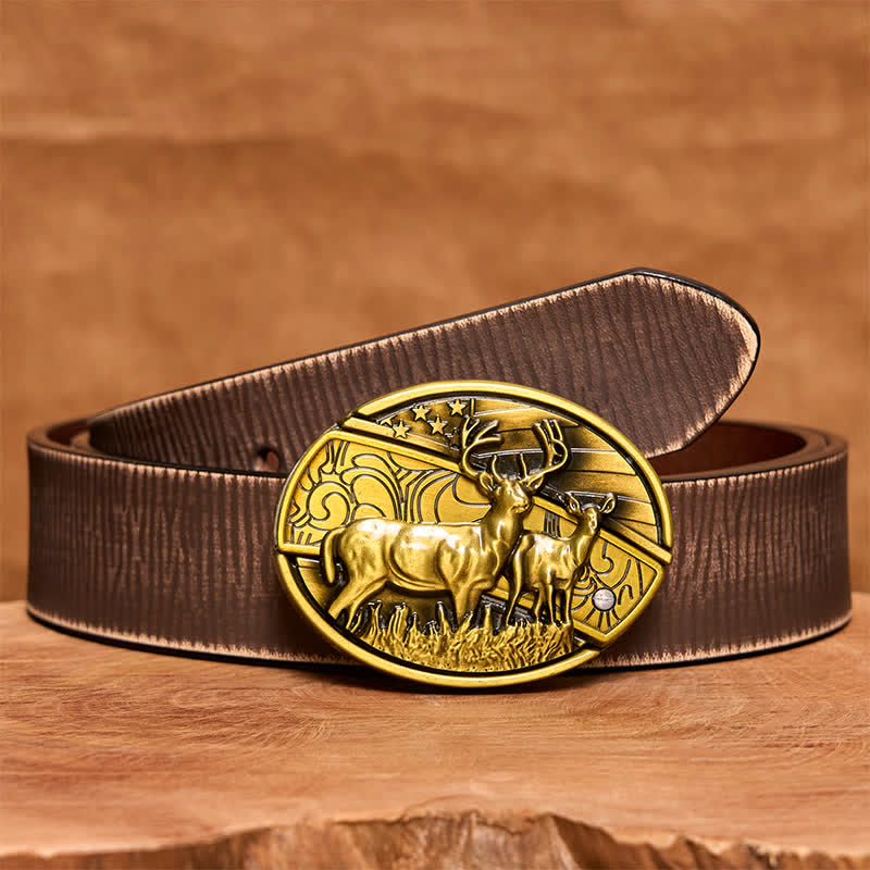 Cintura in pelle con coltello pieghevole nascosto Dual Deers in bronzo fai da te da uomo - Cervi doppi - Cintura marrone anticata - 42 - image 9