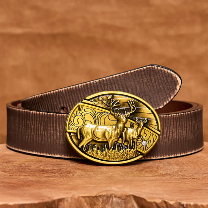 Cintura in pelle con coltello pieghevole nascosto Dual Deers in bronzo fai da te da uomo - Cervi doppi - Cintura marrone anticata - 42 - image 9