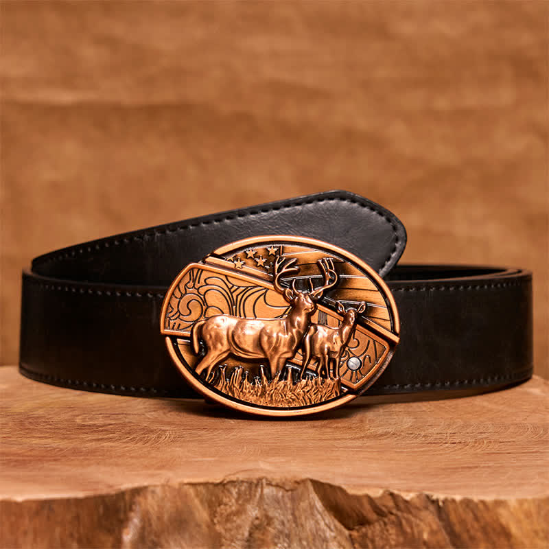 Cintura in pelle con coltello pieghevole nascosto Dual Deers in bronzo rosso fai da te da uomo - Cervi doppi - Cintura nera in PU - 42 - image 4