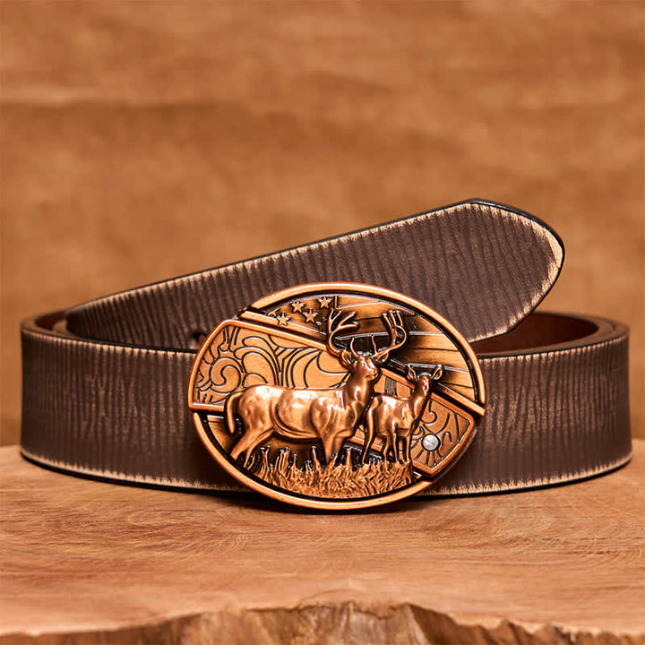 Cintura in pelle con coltello pieghevole nascosto Dual Deers in bronzo rosso fai da te da uomo - Cervi doppi - Cintura marrone anticata - 42 - image 9