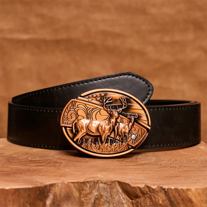 Cintura in pelle con coltello pieghevole nascosto Dual Deers in bronzo rosso fai da te da uomo - Cervi doppi - Cintura nera in PU - 42 - image 5