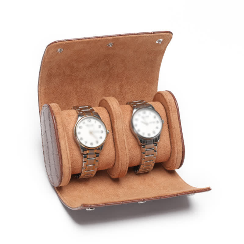 Custodia da viaggio in pelle per orologio con iniziali personalizzate - 2-Posizione - Stampa alligatore marrone - image 22