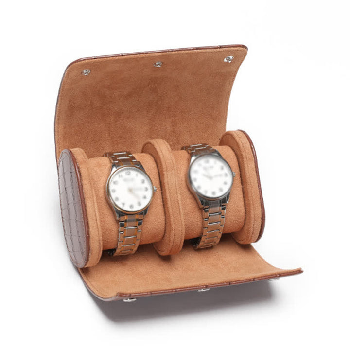 Custodia da viaggio in pelle per orologio con iniziali personalizzate - 2-Posizione - Stampa alligatore marrone - image 22