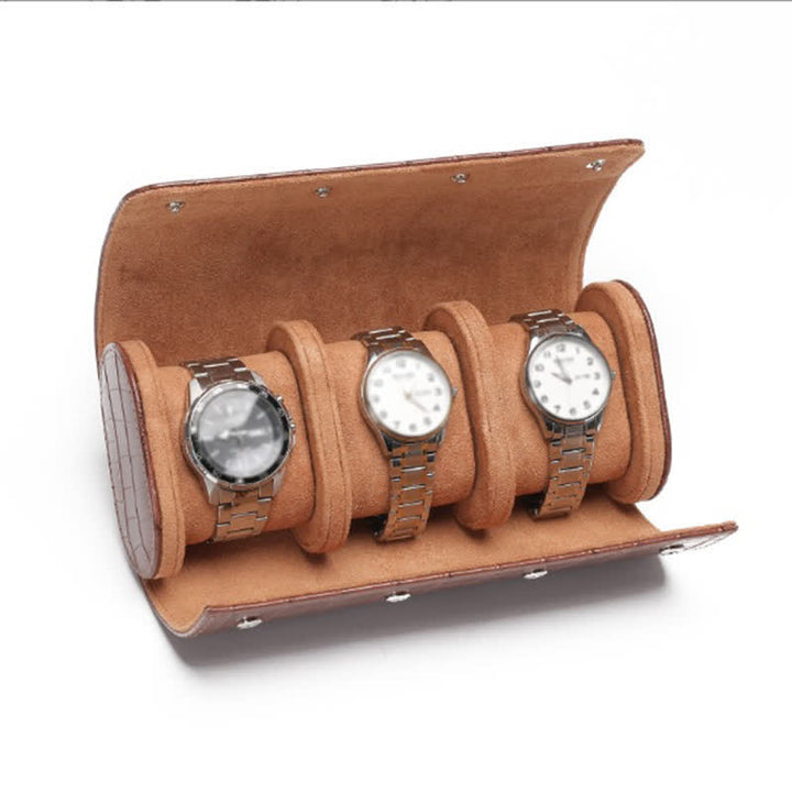 Custodia da viaggio in pelle per orologio con iniziali personalizzate - 3 posizioni - Stampa alligatore marrone - image 23