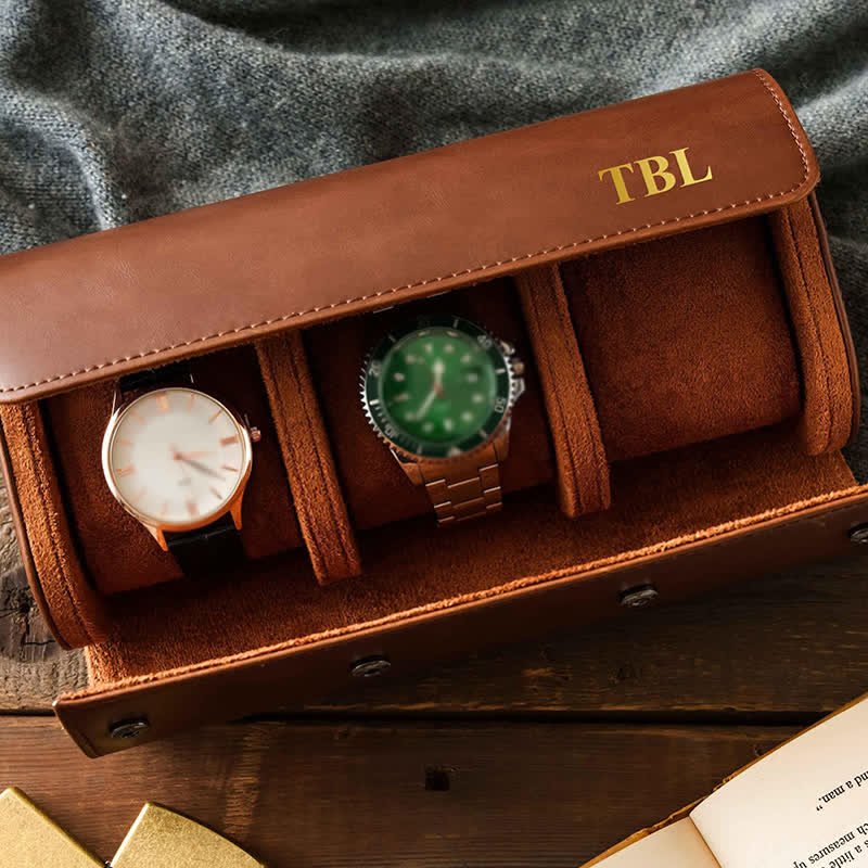 Custodia da viaggio in pelle per orologio con iniziali personalizzate - image 1