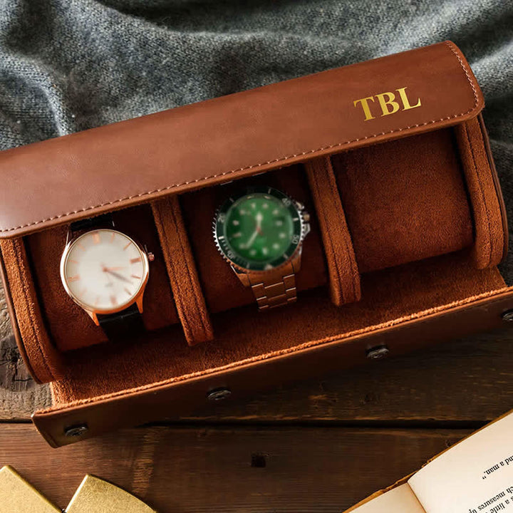 Custodia da viaggio in pelle per orologio con iniziali personalizzate - image 1