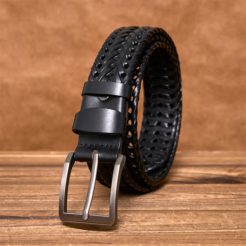 Cintura in pelle intrecciata a mano casual da uomo - Nero - 44 - image 6