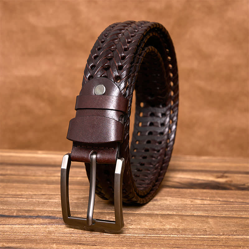 Cintura in pelle intrecciata a mano casual da uomo - Caffè scuro - 44 - image 11