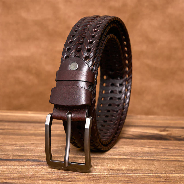Cintura in pelle intrecciata a mano casual da uomo - Caffè scuro - 44 - image 10