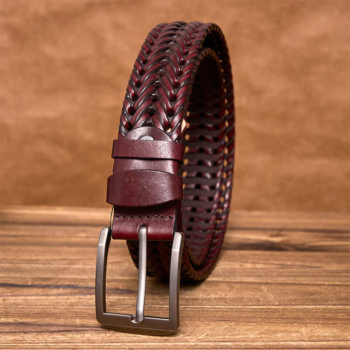 Cintura in pelle intrecciata a mano casual da uomo - Borgogna - 44 - image 16