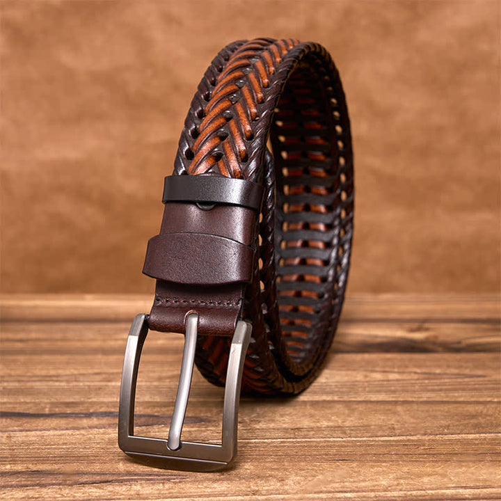 Cintura in pelle intrecciata a mano casual da uomo - Marrone e caffè - 44 - image 21