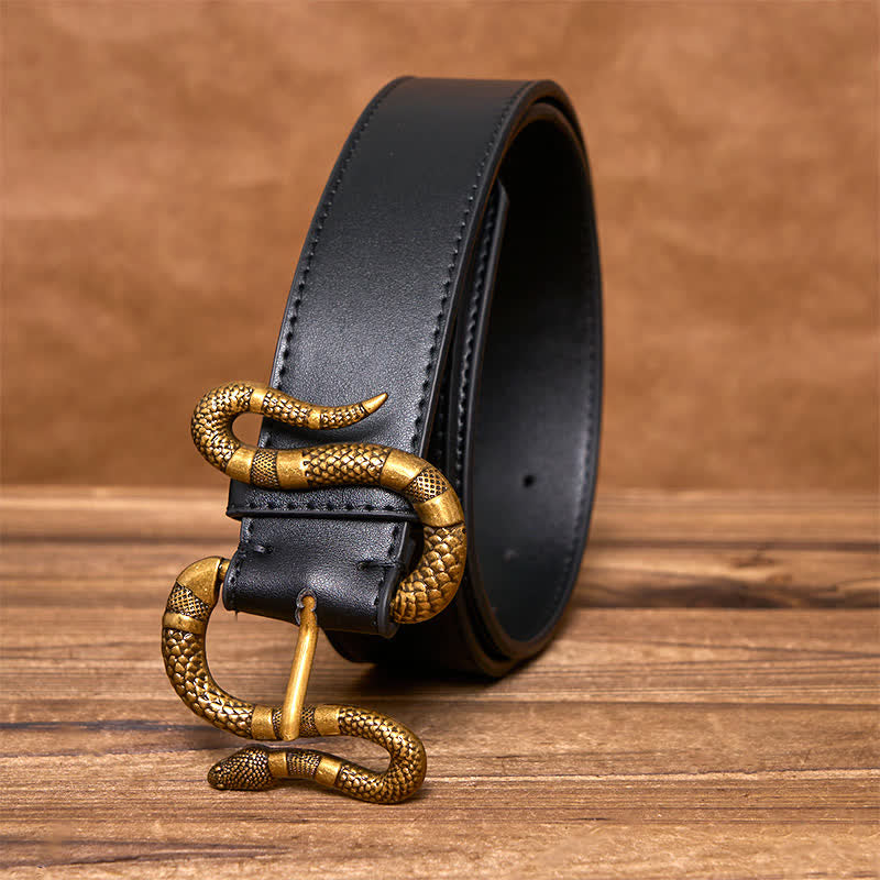 Cintura da uomo in pelle con fibbia a serpente in bronzo punk streetwear - Nero - 44 - image 1
