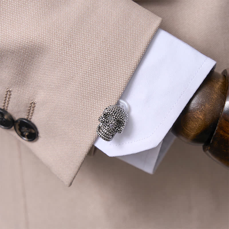 Gemelli da uomo a forma di teschio punk color argento, 1 paio - image 1