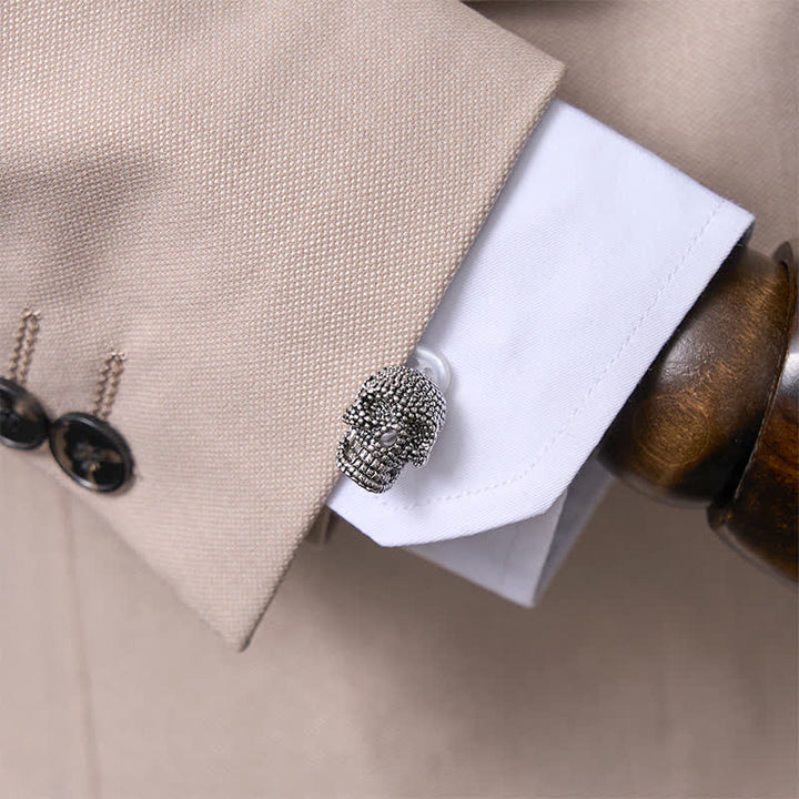 Gemelli da uomo a forma di teschio punk color argento, 1 paio - image 1