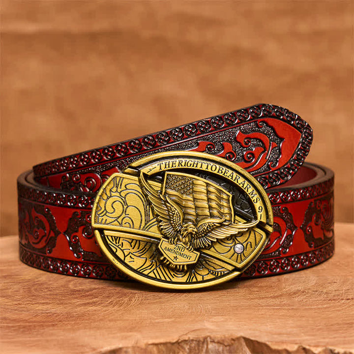 Cintura in pelle con coltello pieghevole nascosto con bandiera USA e aquila in bronzo fai da te da uomo - Aquila - Cintura marrone intagliata - 42 - image 8