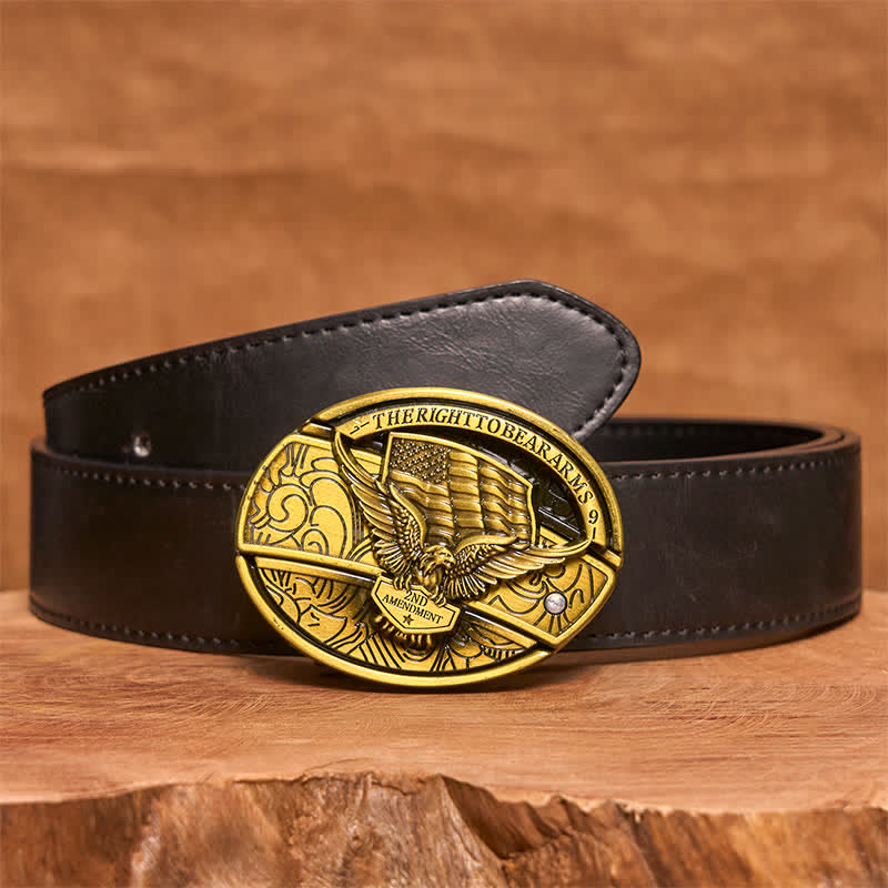 Cintura in pelle con coltello pieghevole nascosto con bandiera USA e aquila in bronzo fai da te da uomo - Aquila - Cintura nera in PU - 42 - image 5
