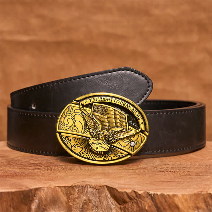 Cintura in pelle con coltello pieghevole nascosto con bandiera USA e aquila in bronzo fai da te da uomo - Aquila - Cintura nera in PU - 42 - image 5
