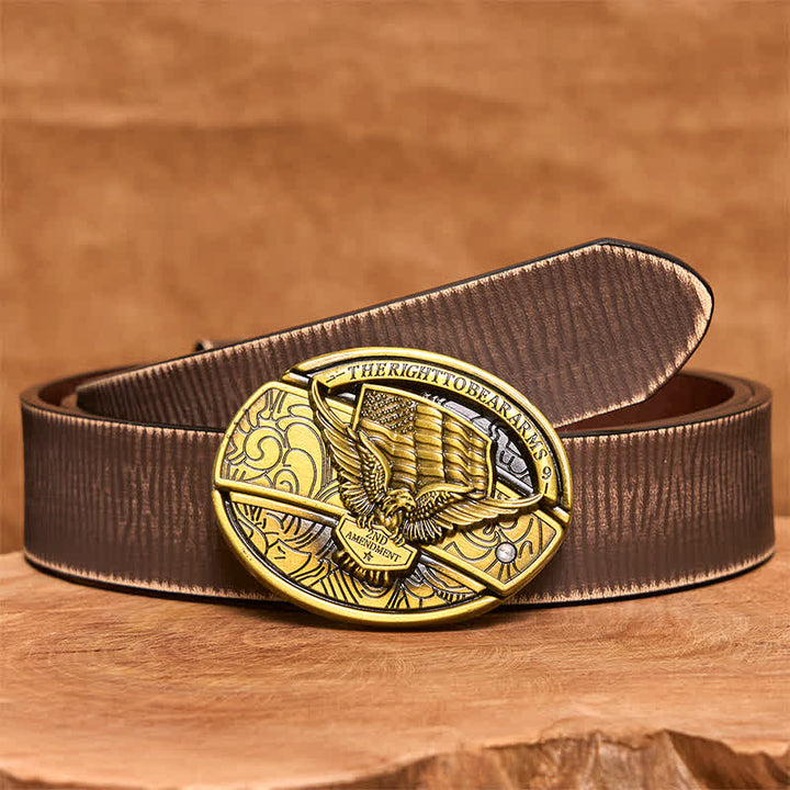 Cintura in pelle con coltello pieghevole nascosto con bandiera USA e aquila in bronzo fai da te da uomo - Aquila - Cintura marrone anticata - 42 - image 9