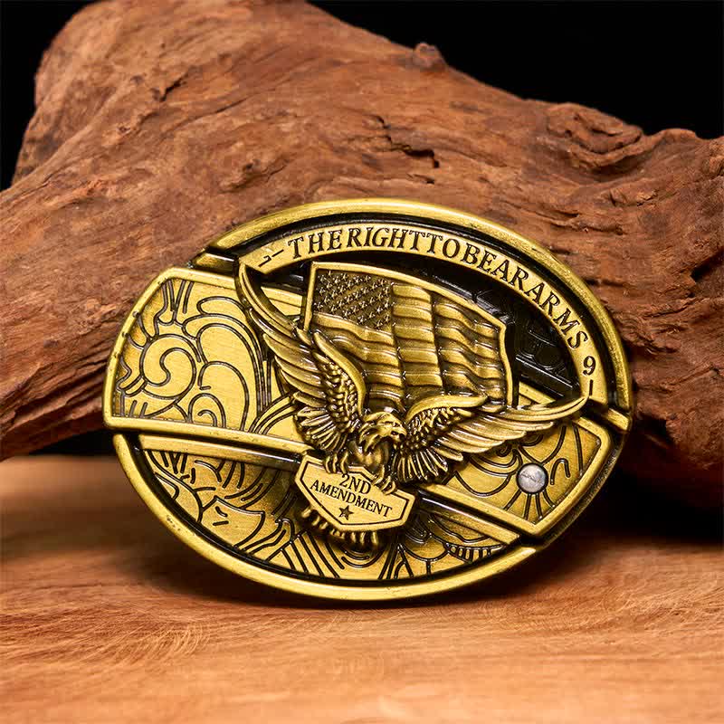 Cintura in pelle con coltello pieghevole nascosto con bandiera USA e aquila in bronzo fai da te da uomo - Aquila - Senza cintura - Cintura non inclusa - image 1