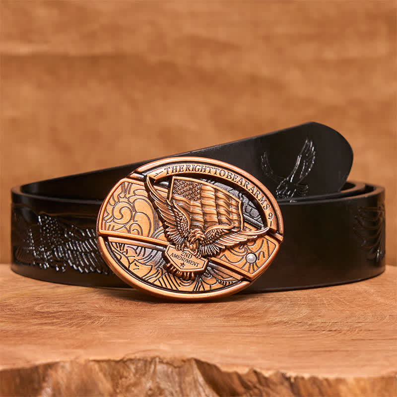 Cintura in pelle con coltello pieghevole nascosto con bandiera USA e aquila in bronzo rosso fai da te da uomo - Aquila - Cintura con aquila in rilievo nera - 42 - image 7