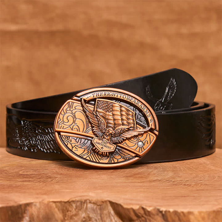 Cintura in pelle con coltello pieghevole nascosto con bandiera USA e aquila in bronzo rosso fai da te da uomo - Aquila - Cintura con aquila in rilievo nera - 42 - image 7