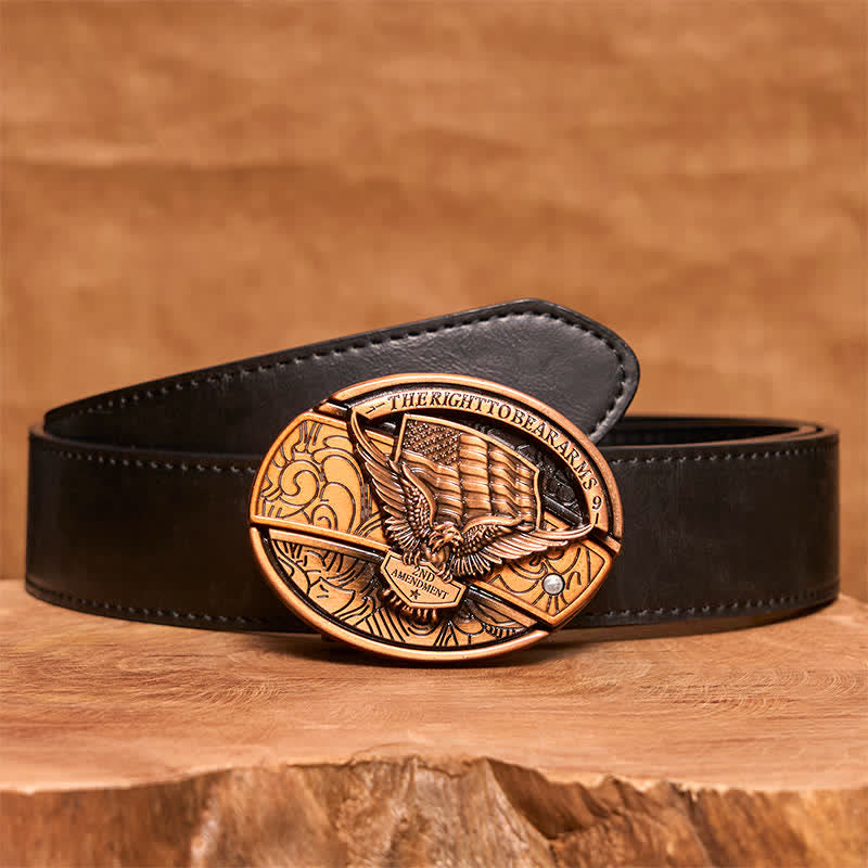 Cintura in pelle con coltello pieghevole nascosto con bandiera USA e aquila in bronzo rosso fai da te da uomo - Aquila - Cintura nera in PU - 42 - image 5